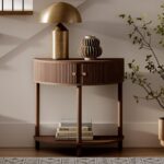 Rask Wood Sheesham Half-Round Wooden Console Table for Living Room | Wooden Entrance Half-Round Side Table for Home | Entryway Table (Walnut Finish)