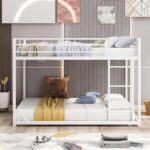 Smake mart Metal Bunk Bed Frame for Kids | 77.1"L x 55.9"W 53.7"H (inch) 2 in 1 Bunk Bed with Safety Guard Rails (White)