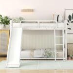 Smake mart Metal Bunk Bed Frame for Kids | Twin Over Twin Metal Bunk Bed with Slide for Bedroom Living Room Home (White) - Image 4