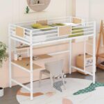 Smake mart Metal Bunk Bed Frame for Kids | Metal Bunk Bed with Ladder for Home (White)