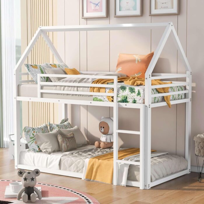 Smake mart Metal Bunk Bed Frame for Kids | Twin Over Twin Metal Bunk Beds for Adults (White) - Image 1
