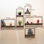 Smake mart Solid Wood Floating Shelves Wall Shelf for Bedroom | Wooden Hanging Shelf Black Metal Iron and Wood Set of 5 Wall Shelves Cube Decoration Floating Unit Frame - Image 2