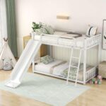 Smake mart Metal Bunk Bed Frame for Kids | Twin Over Twin Metal Bunk Bed with Slide for Bedroom Living Room Home (White)