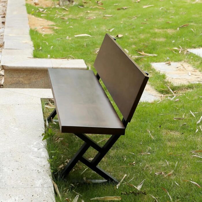 Rask Wood Modern Wooden Outdoor Bench with Backrest | Wood and Metal Garden Bench for Patio, Porch, or Park – Heavy Duty Weather-Resistant Seating - Image 4