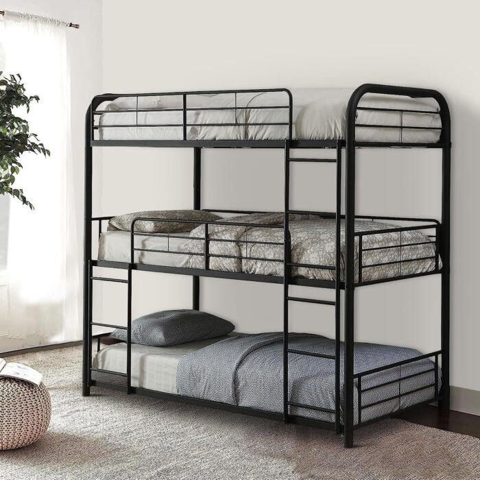 Smake mart Metal Frame Full Triple Bunk Bed for Bedroom, Living Room | Metal Bunk Bed Frame for Kids (Black) - Image 1