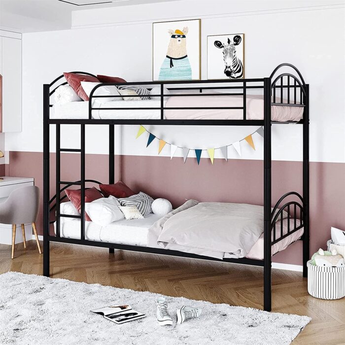 Smake mart Metal Bunk Bed Frame for Kids | Twin Over Twin Metal Bunk Beds for Bedroom Home (Black) - Image 1
