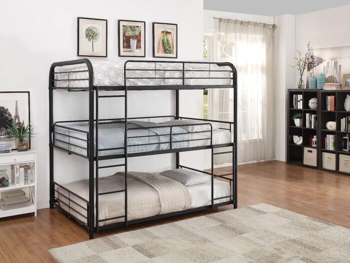 Smake mart Metal Frame Full Triple Bunk Bed for Bedroom, Living Room | Metal Bunk Bed Frame for Kids (Black) - Image 2