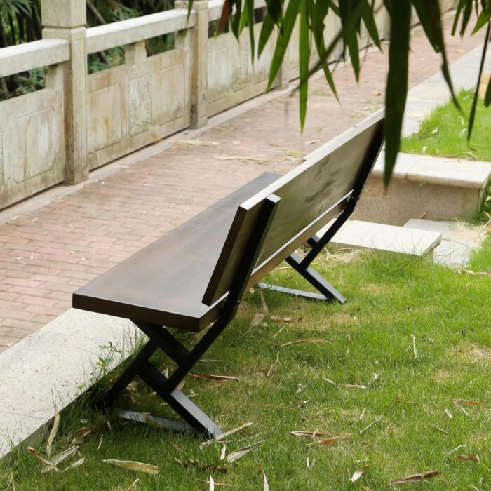 Rask Wood Modern Wooden Outdoor Bench with Backrest | Wood and Metal Garden Bench for Patio, Porch, or Park – Heavy Duty Weather-Resistant Seating - Image 6